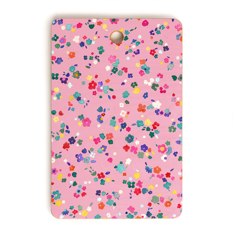 Ninola Design Watercolor Ditsy Flowers Pink Cutting Board Rectangle