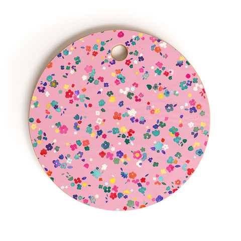 Ninola Design Watercolor Ditsy Flowers Pink Cutting Board Round
