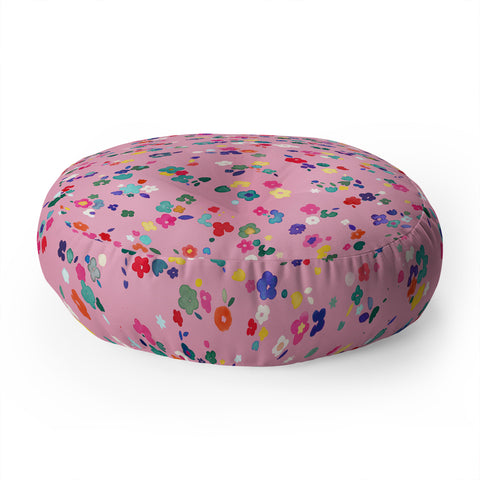 Ninola Design Watercolor Ditsy Flowers Pink Floor Pillow Round