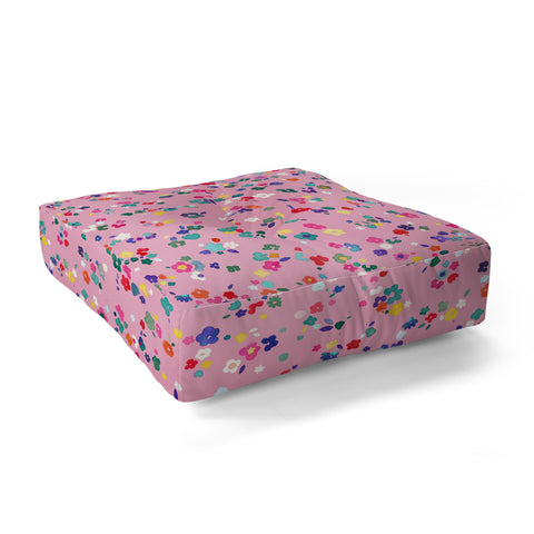 Ninola Design Watercolor Ditsy Flowers Pink Floor Pillow Square