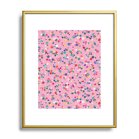Ninola Design Watercolor Ditsy Flowers Pink Metal Framed Art Print