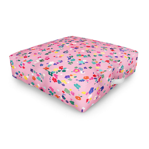 Ninola Design Watercolor Ditsy Flowers Pink Outdoor Floor Cushion
