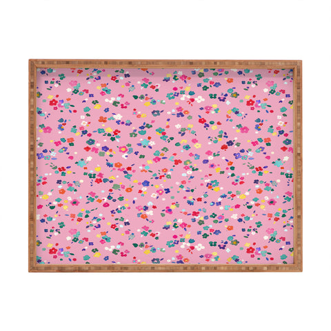 Ninola Design Watercolor Ditsy Flowers Pink Rectangular Tray