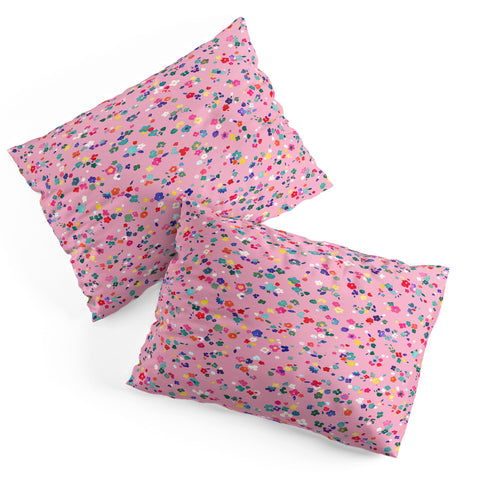 Ninola Design Watercolor Ditsy Flowers Pink Pillow Shams
