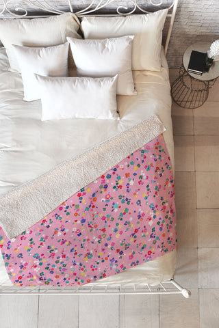Ninola Design Watercolor Ditsy Flowers Pink Fleece Throw Blanket