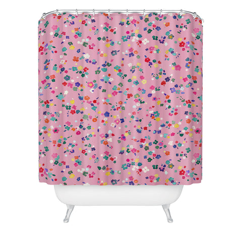 Ninola Design Watercolor Ditsy Flowers Pink Shower Curtain
