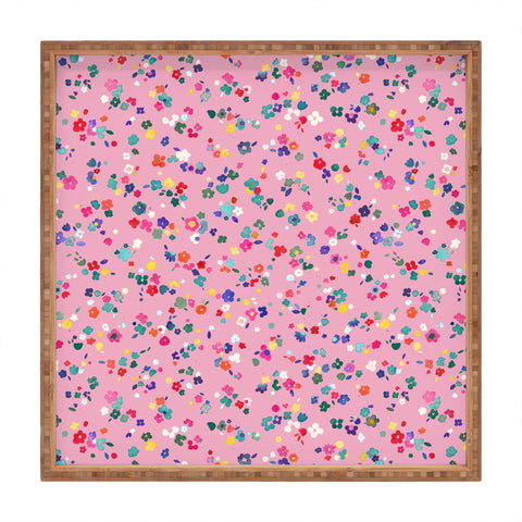 Ninola Design Watercolor Ditsy Flowers Pink Square Tray