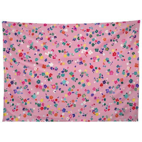 Ninola Design Watercolor Ditsy Flowers Pink Tapestry