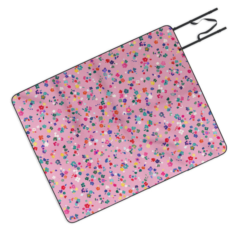Ninola Design Watercolor Ditsy Flowers Pink Picnic Blanket