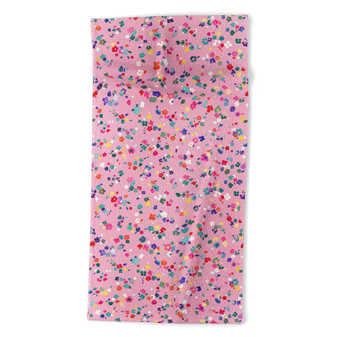 Ninola Design Watercolor Ditsy Flowers Pink Beach Towel