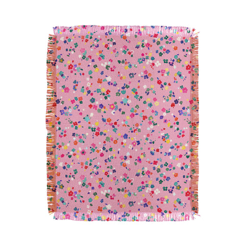 Ninola Design Watercolor Ditsy Flowers Pink Throw Blanket