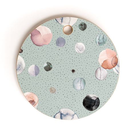Ninola Design Watercolor Dots Mineral Blue Cutting Board Round