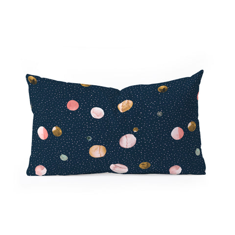 Ninola Design Watercolor Dots Mineral Navy Oblong Throw Pillow