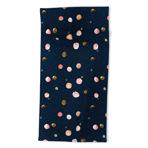 Ninola Design Watercolor Dots Mineral Navy Beach Towel