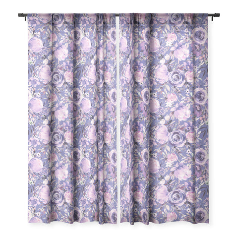 Ninola Design Watercolor Floral Very Peri Sheer Window Curtain