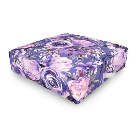 Ninola Design Watercolor Floral Very Peri Outdoor Floor Cushion