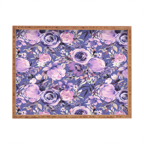 Ninola Design Watercolor Floral Very Peri Rectangular Tray