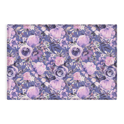 Ninola Design Watercolor Floral Very Peri Outdoor Rug