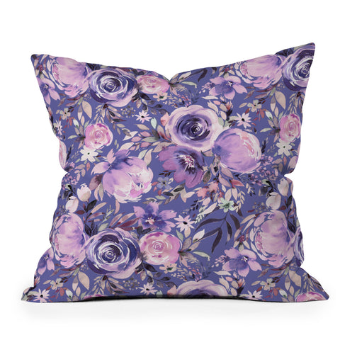 Ninola Design Watercolor Floral Very Peri Throw Pillow