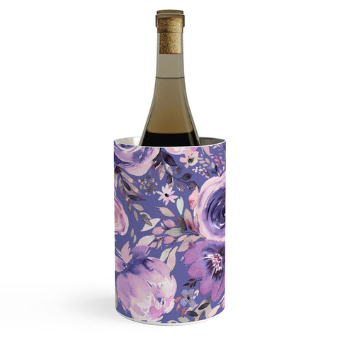 Ninola Design Watercolor Floral Very Peri Wine Chiller