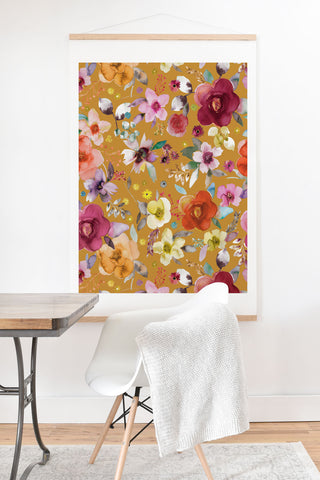 Ninola Design Watercolor flowers bouquet Mustard Art Print And Hanger