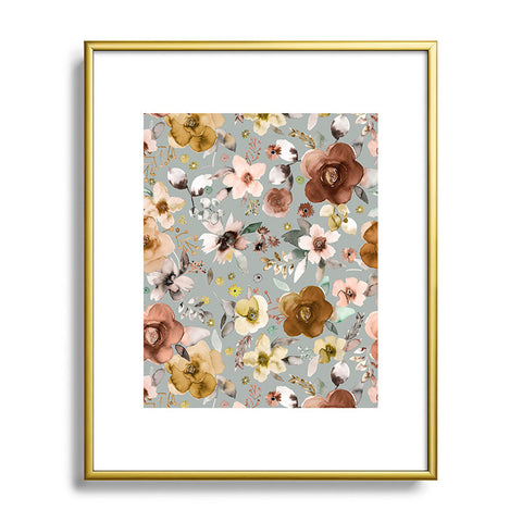 Ninola Design Watercolor flowers bouquet Natural Metal Framed Art Print