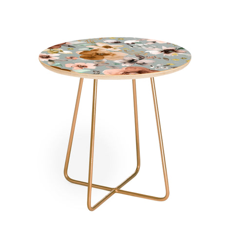 Ninola Design Watercolor flowers bouquet Natural Round Side Table