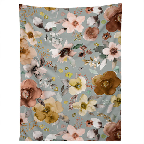 Ninola Design Watercolor flowers bouquet Natural Tapestry