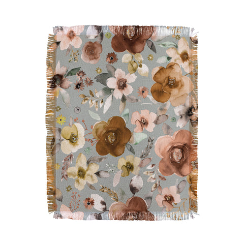 Ninola Design Watercolor flowers bouquet Natural Throw Blanket