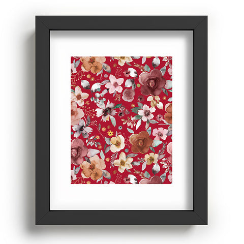 Ninola Design Watercolor flowers bouquet Red Recessed Framing Rectangle
