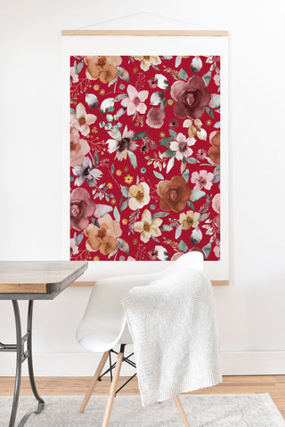 Ninola Design Watercolor flowers bouquet Red Art Print And Hanger