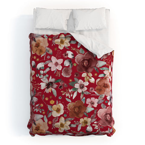 Ninola Design Watercolor flowers bouquet Red Comforter