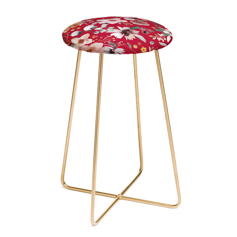 Ninola Design Watercolor flowers bouquet Red Counter Stool