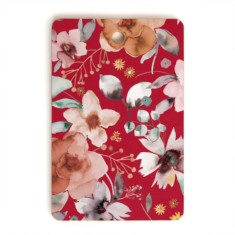 Ninola Design Watercolor flowers bouquet Red Cutting Board Rectangle