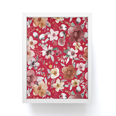 Ninola Design Watercolor flowers bouquet Red Framed Mini Art Print