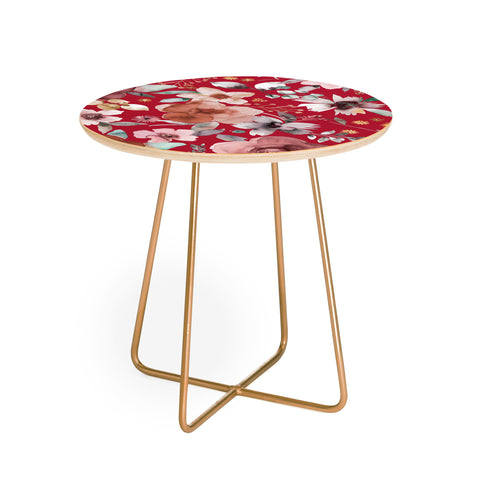 Ninola Design Watercolor flowers bouquet Red Round Side Table