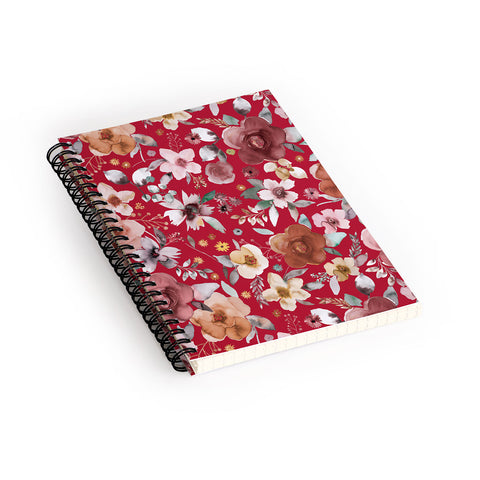 Ninola Design Watercolor flowers bouquet Red Spiral Notebook