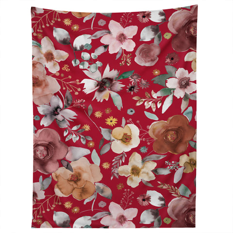 Ninola Design Watercolor flowers bouquet Red Tapestry