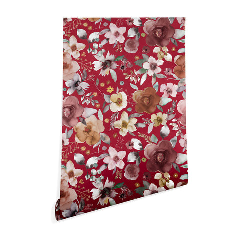 Ninola Design Watercolor flowers bouquet Red Wallpaper