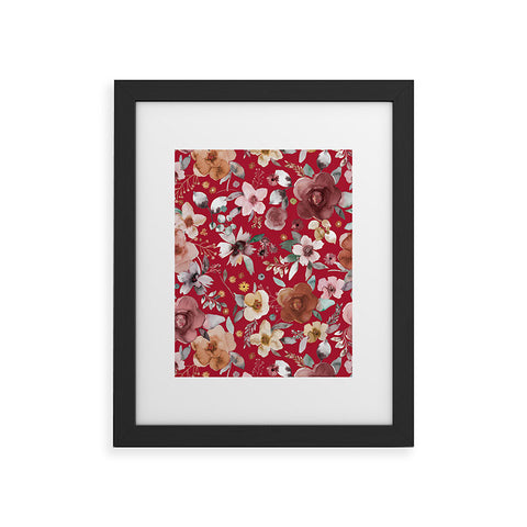 Ninola Design Watercolor flowers bouquet Red Framed Art Print