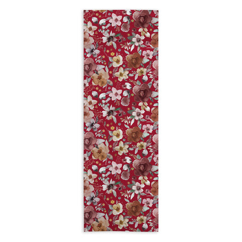Ninola Design Watercolor flowers bouquet Red Yoga Towel