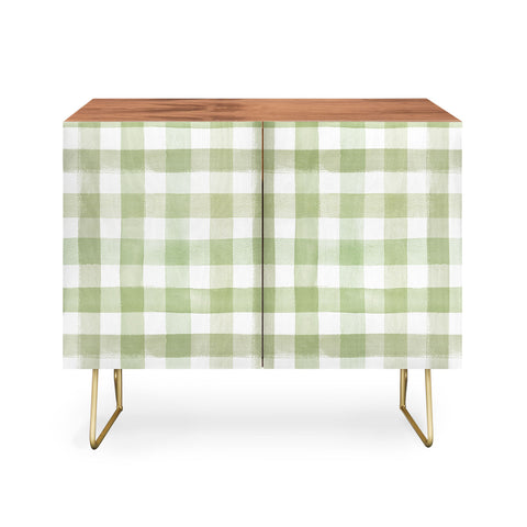 Ninola Design Watercolor Gingham Salad Green Credenza