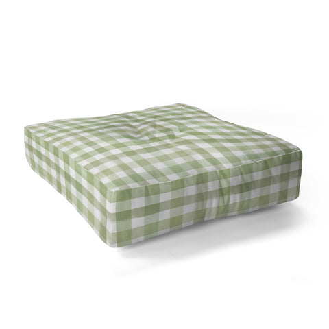 Ninola Design Watercolor Gingham Salad Green Floor Pillow Square