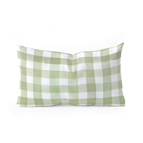 Ninola Design Watercolor Gingham Salad Green Oblong Throw Pillow