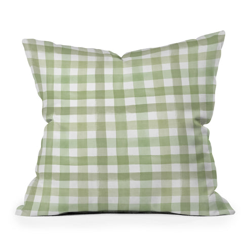 Ninola Design Watercolor Gingham Salad Green Throw Pillow