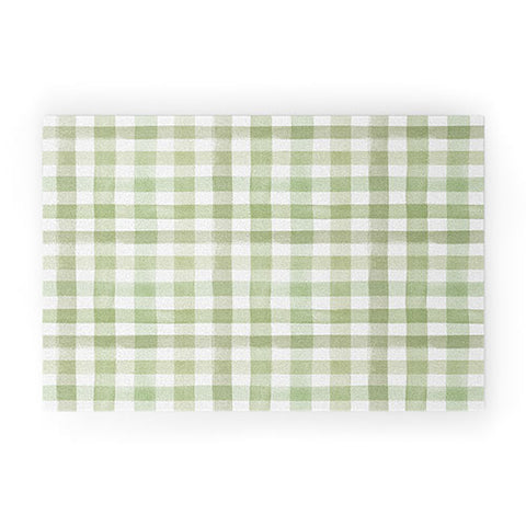 Ninola Design Watercolor Gingham Salad Green Welcome Mat