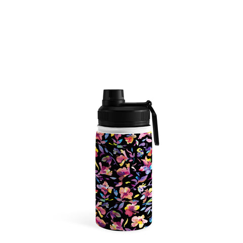 Ninola Design Watercolor Hibiscus Floral Dark Water Bottle