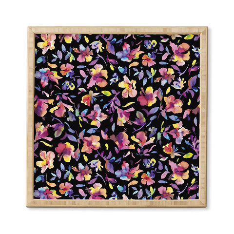 Ninola Design Watercolor Hibiscus Floral Dark Framed Wall Art