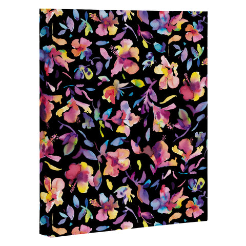 Ninola Design Watercolor Hibiscus Floral Dark Art Canvas
