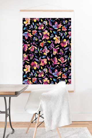 Ninola Design Watercolor Hibiscus Floral Dark Art Print And Hanger